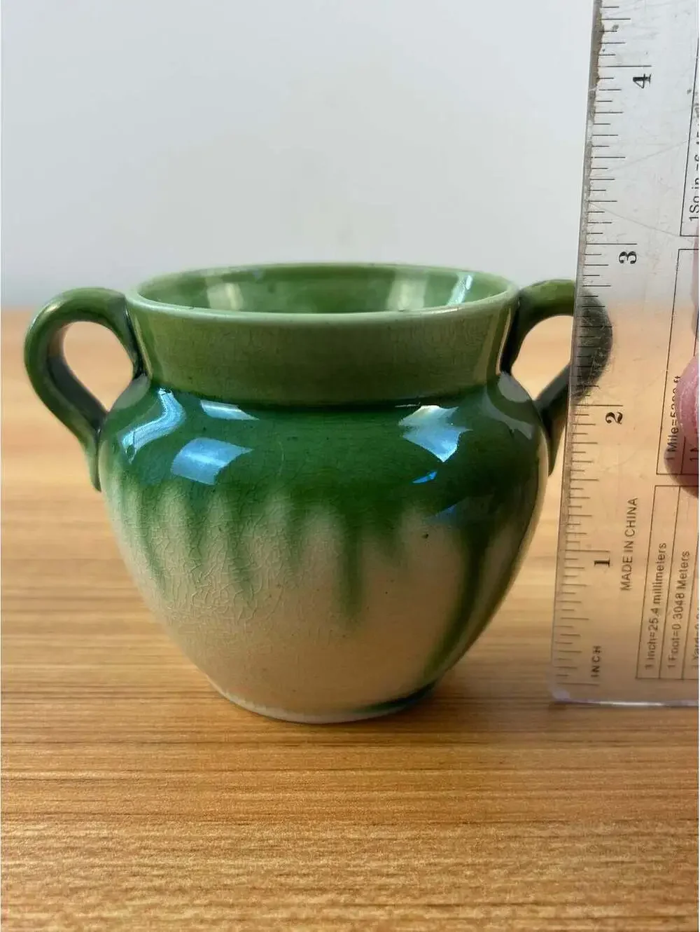 Aller Vale England Art pottery Green Drip Glaze Double Handled Vase